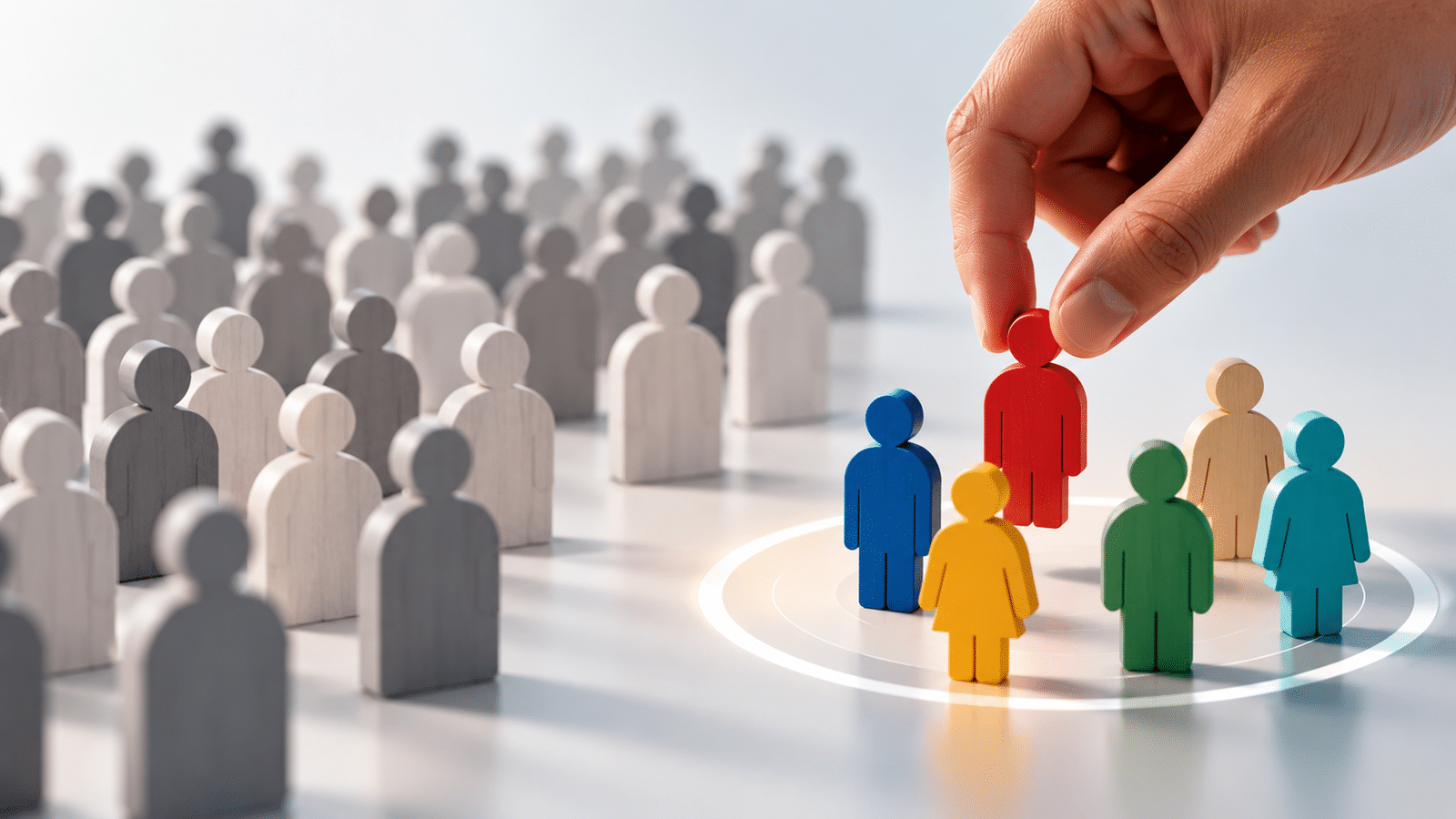Selected customer segments highlighted from a larger audience to illustrate target market segmentation.