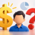 Customer avatar between a gold dollar sign and red question mark, illustrating uncertainty in customer lifetime value calculations.